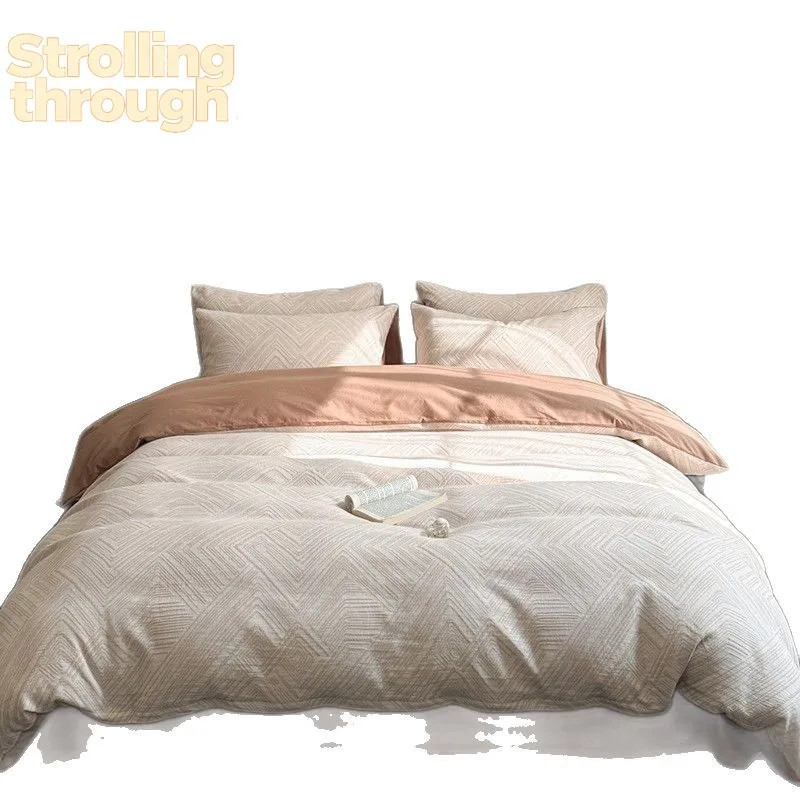 

Комплект постельного белья из двухслойного хлопкового жаккарда класса «лайт-люкс», чехол для одеяла из чистого хлопка, комплект из трех предметов: простыня и наволочки, пододеяльник