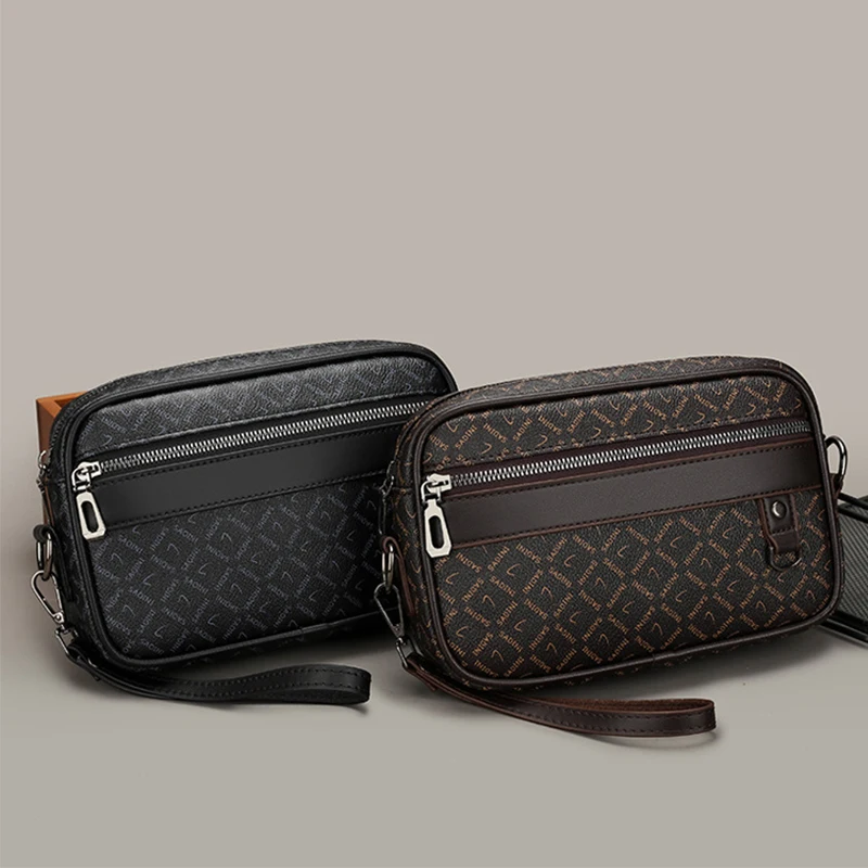 حقيبة كلاتش رجال الأعمال جيوب متعددة حقيبة كتف جلدية موضة كلاسيكية مطبوعة حقيبة كروسبودي للرجال