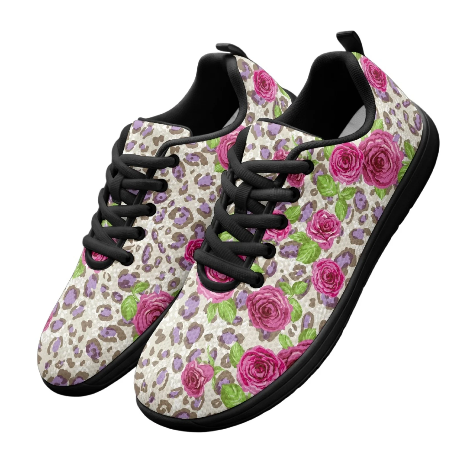 PENSTROLL Leopard Rose Print Extra Wide Width Sneakers Mesh & EVA Barefoot Shoes Comfortable Wide Toe Sneakers for Sport