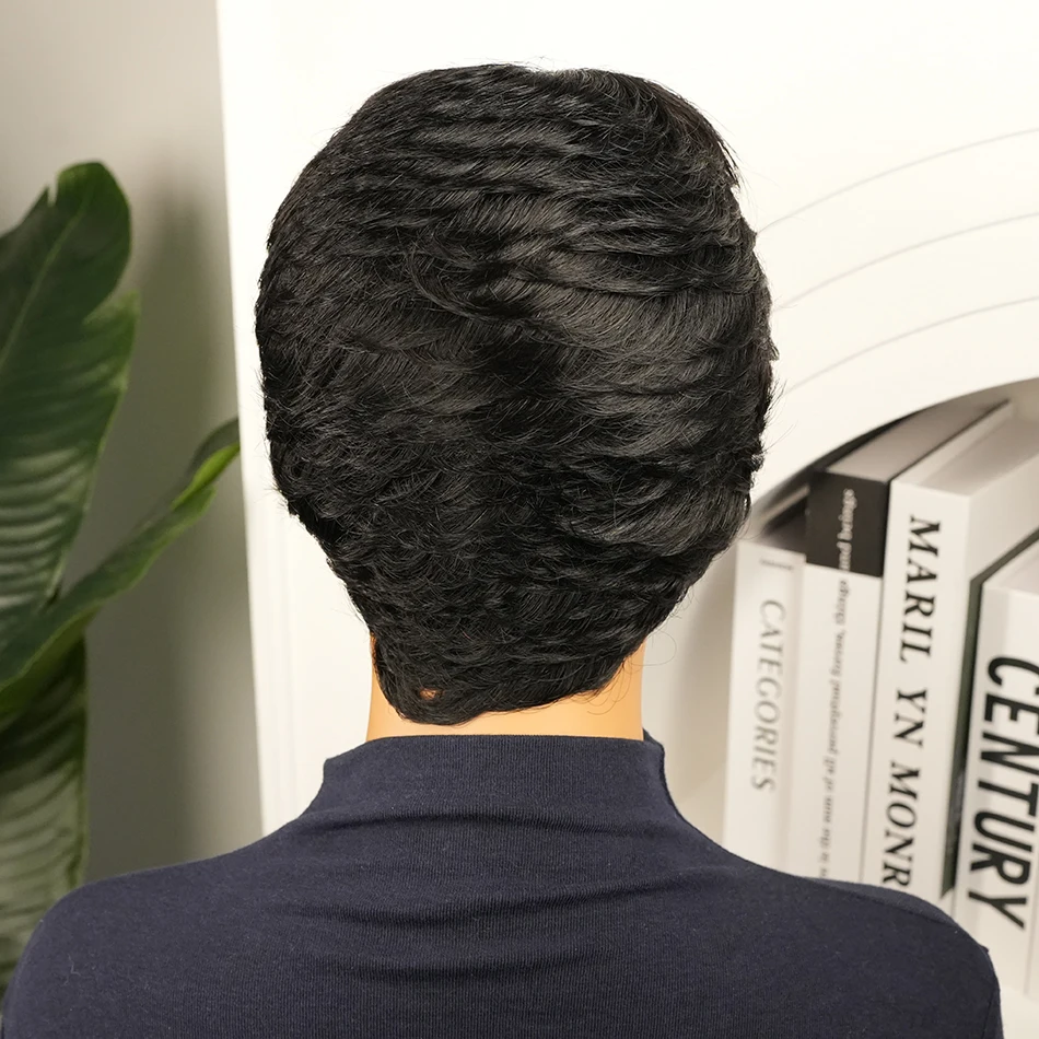 باروكات شعر بشري مفرود قصير شعر برازيلي بقص عابث 100% شعر بشري مصنوع آليًا جاهزًا للارتداء للاستخدام اليومي طبيعيًا