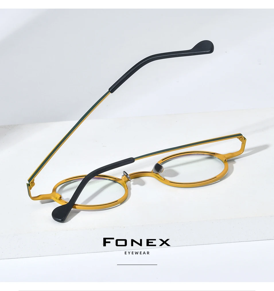 FONEX Titan Brillengestell Damen 2025, neue Mode, Markendesign, Retro, Vintage, runde Brillen, Herren, ultraleichte Brillen 85774 – Detail 13