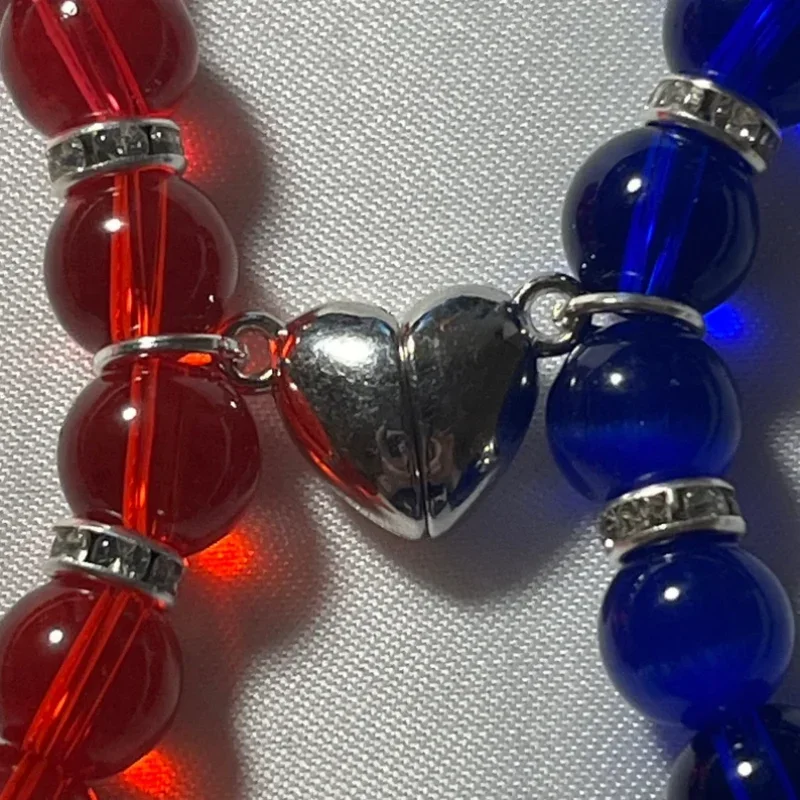 Handmade Red and Blue Beaded Bracelet | Y2K Celebrity Charm Jewelry | Alphabet Personalized Bracelet