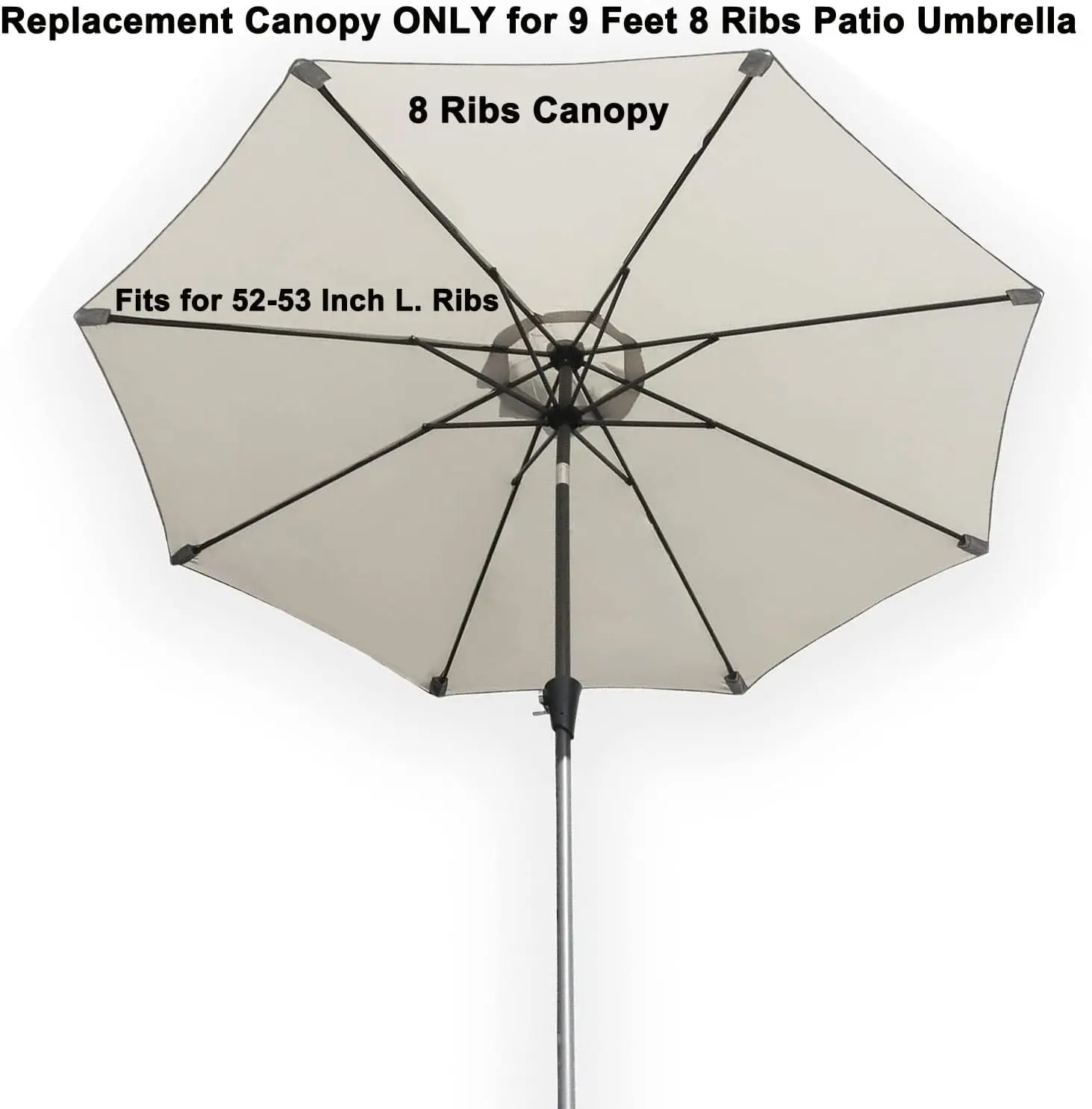 9ft Market Patio Umbrella Replacement Canopy, UV Protective, Fade Resistant, Vented Design for Outdoor Use (Beige)