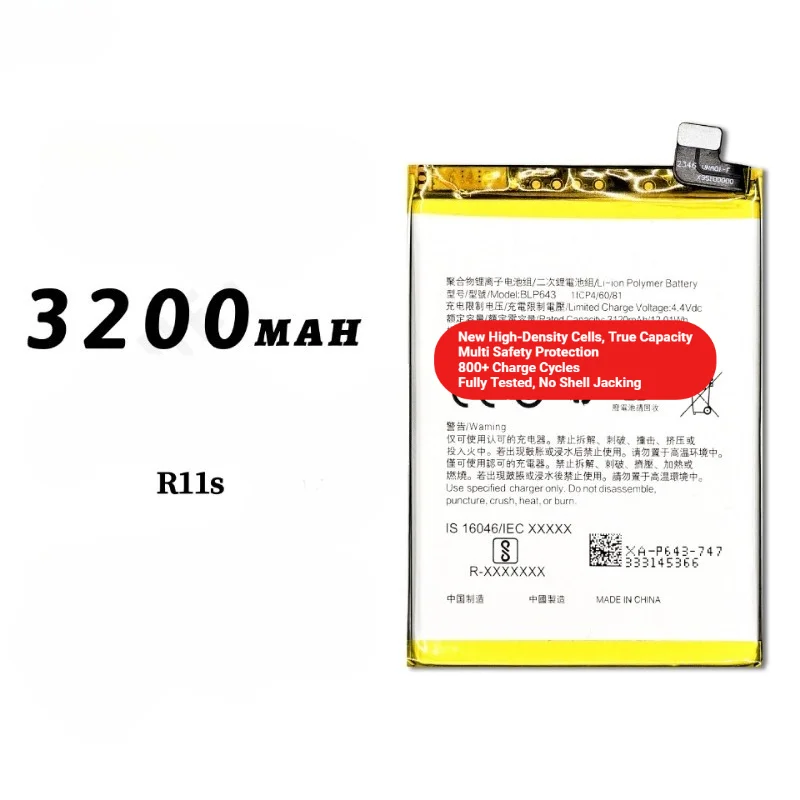 BLP643 for OPPO R11S Mobile Phone Battery 0 Cycle High Quality High Capacity Battery Replacement Bateria Grade A Cell with Tools