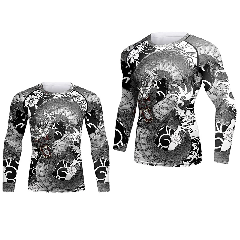 MMA BJJ Rashguard t-shirty Rash Guard Fitness dres koszulki bokserskie Muay Thai kompresja mężczyźni MMA Kickboxing strój sportowy 07