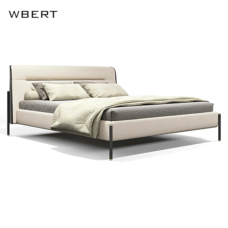 WBERT-cojín de cama doble de lujo, tela de madera maciza, respaldo alto, moderno, para hoteles, apartamentos, juegos de dormitorios para el hogar