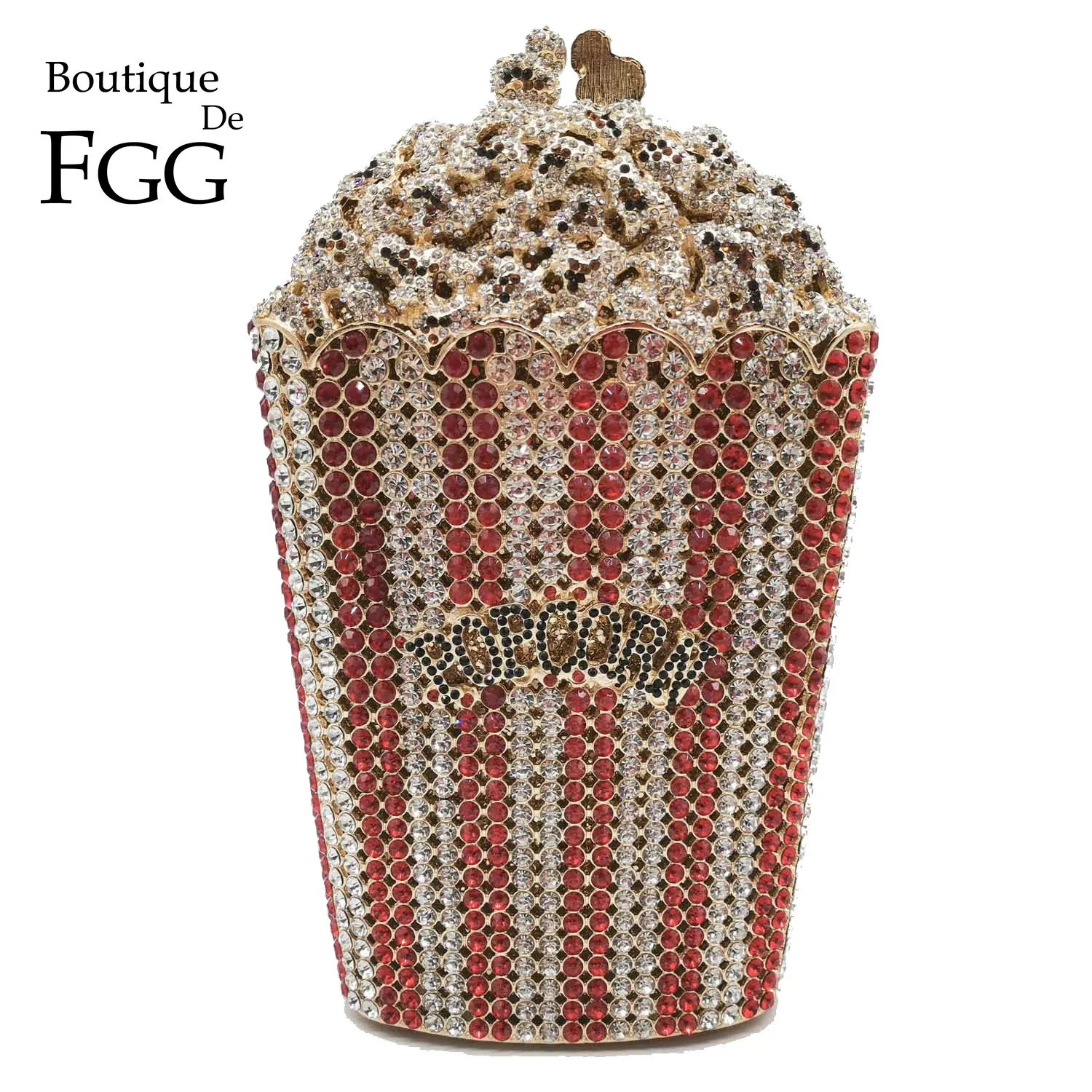 Boutique De FGG (in stock) Crystal Women Evening Bags and Clutches Popcorn Minaudiere Clutch Handbag Bridal Wedding Party Purse