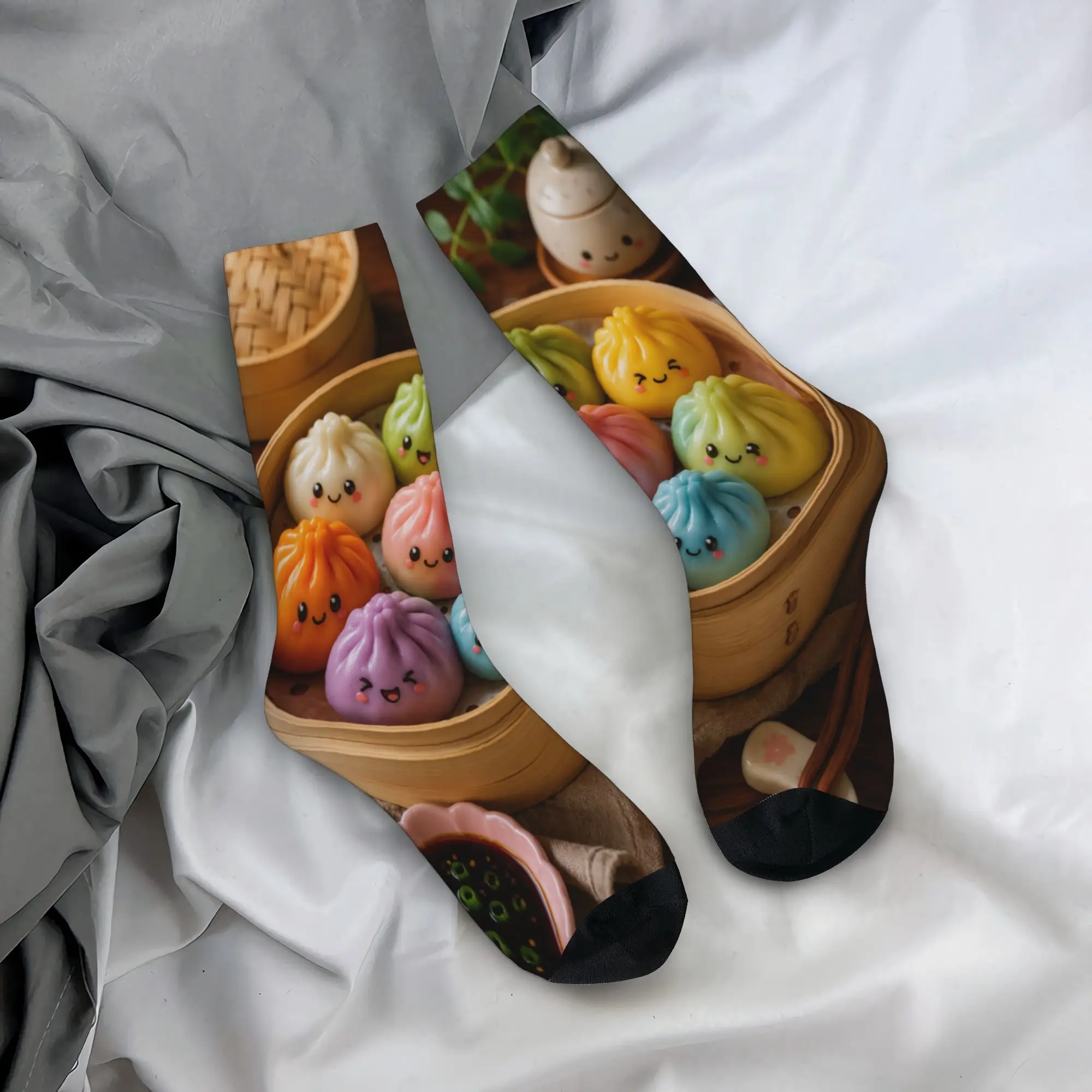 Cartoon Dumpling Theme Socks Merchandise for Men Non-slip Crew Socks