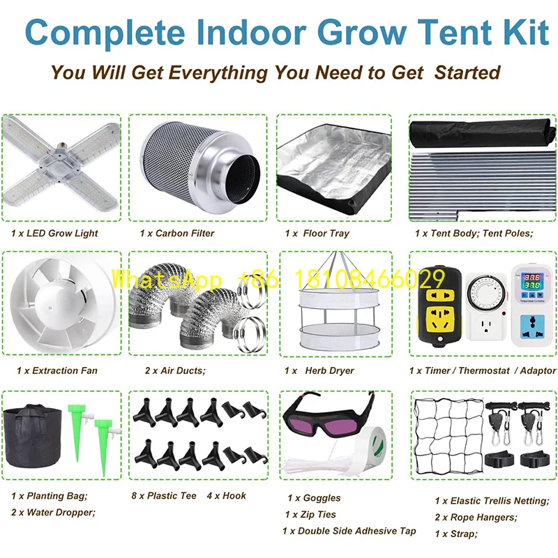 

High Reflective Mylar Indoor Grow Tent 48"x48"x80" 4x4 Grow Tent Kit Complete