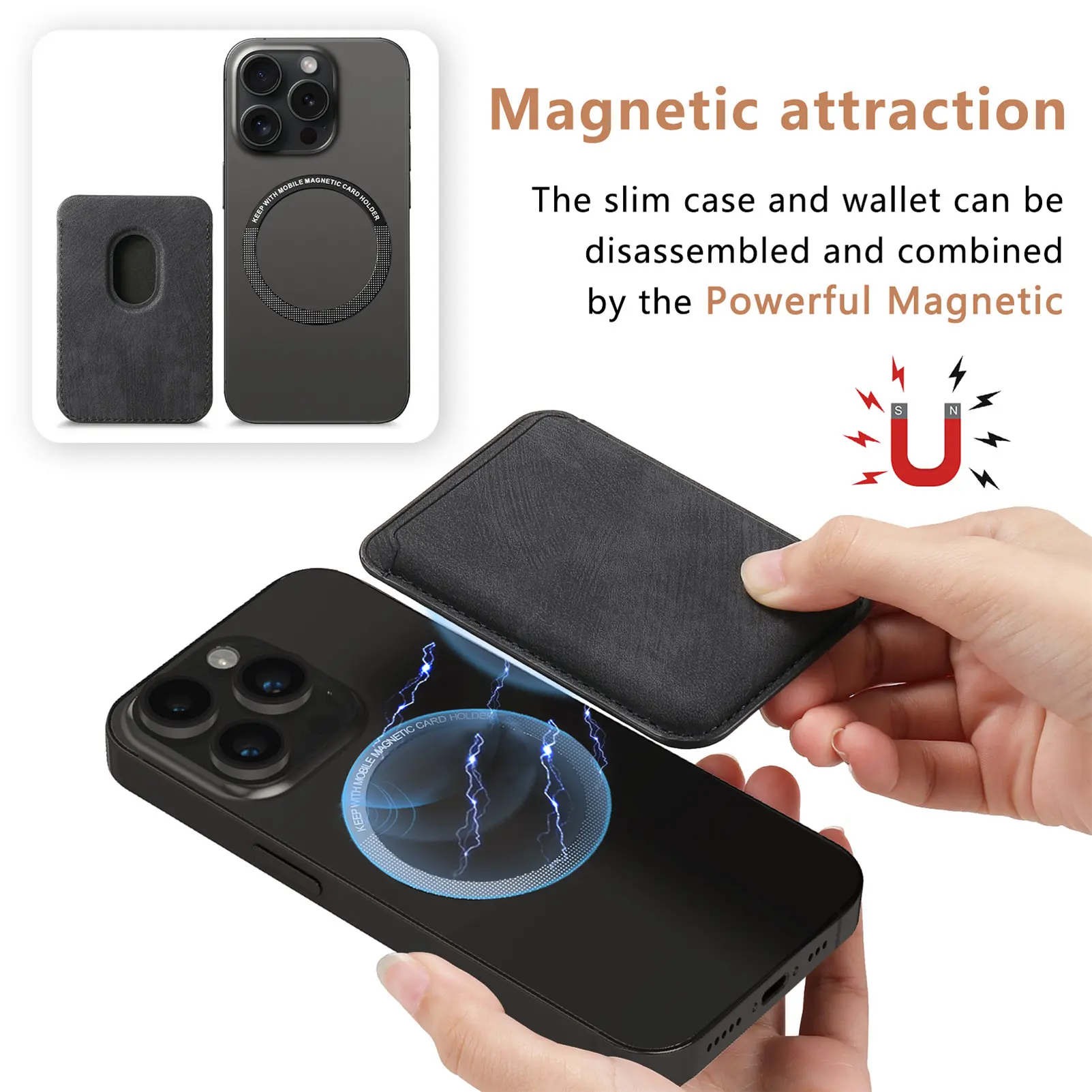 Retro Matte PU Leather Card Bag Suitable For Magsafe Magnetic Tape Adhesive Magnetic Iron Ring Phone Case Universal Card Wallet - view 6