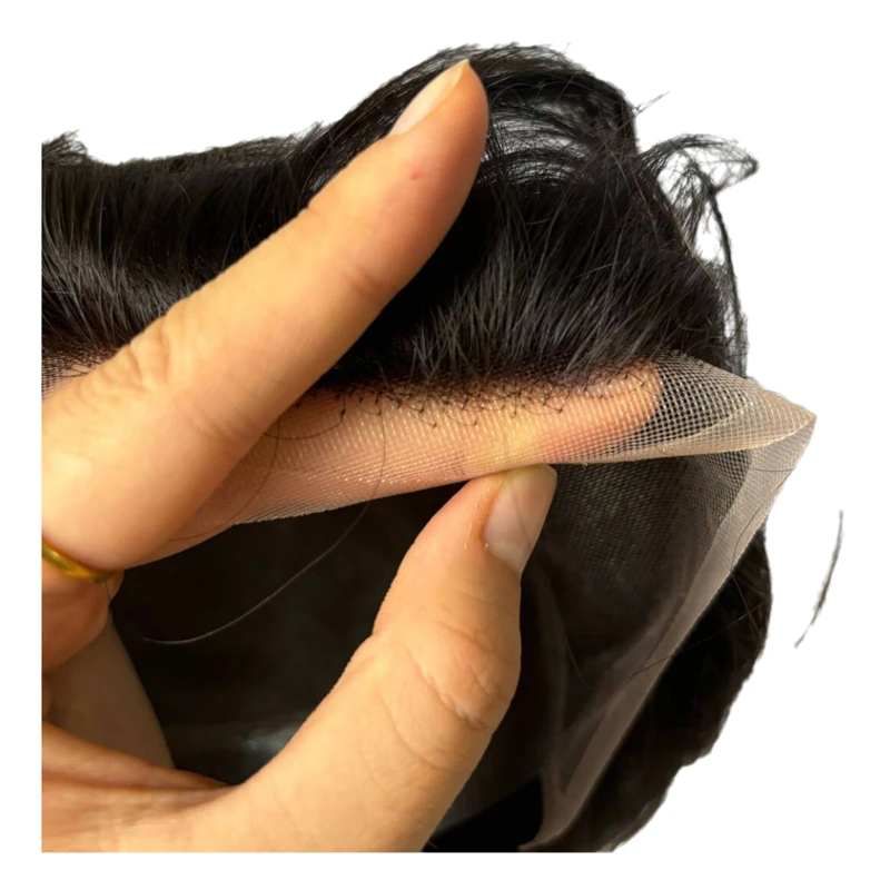 Toupee สําหรับชาย MONO & PU ลูกไม้ด้านหน้า 100% Human Hair Capillary Prosthesis ชายวิกผมเส้นผมธรรมชาติ 2024 ใหม่ผู้ชาย Toupee