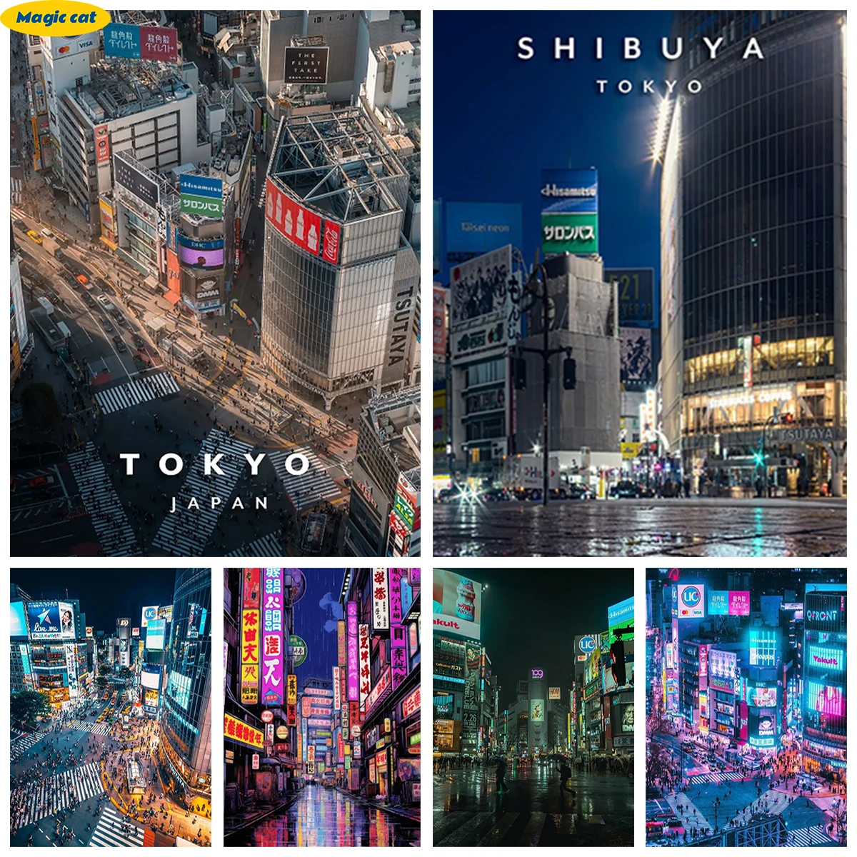 

Tokyo Cityscape Diy Diamond Art Painting Shibuya Street Culture Rhinestone Embroidery Living Room Landscape Wall Decoration
