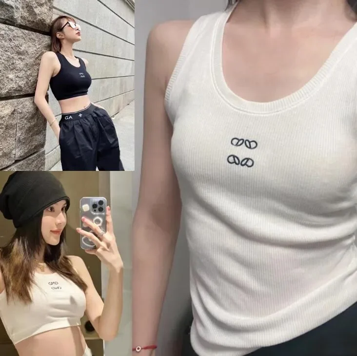 

LANGMAOOriginal Standard The Same Tanks LO Classic Embroidery Women's Camisole Designer High-end Knitted Pure Cotton Suspenders
