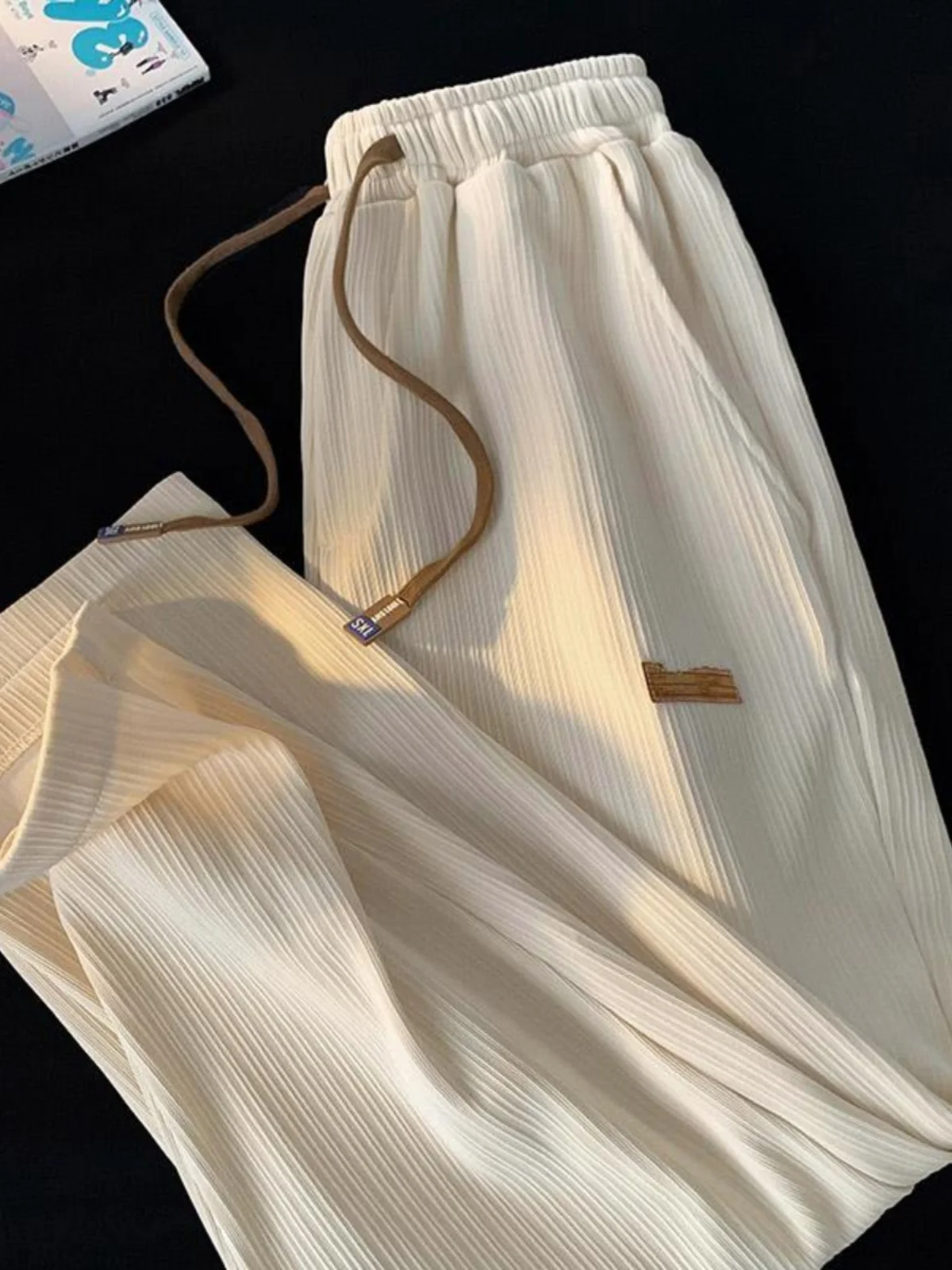 

Ultra-Thin Ice Silk Drape Loose Casual Pants Men Summer Large Size Straight Leg Sports Wide Leg Long Trousers Youth Sle