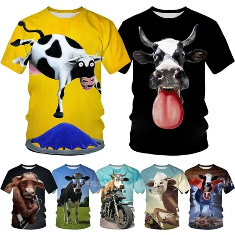 Fashion Short-sleeved Animal Cow Graphic T Shirts For Men Kids 3D Printing Casual Funny Tshirt Casual Oversized Hip-hop Tee Tops