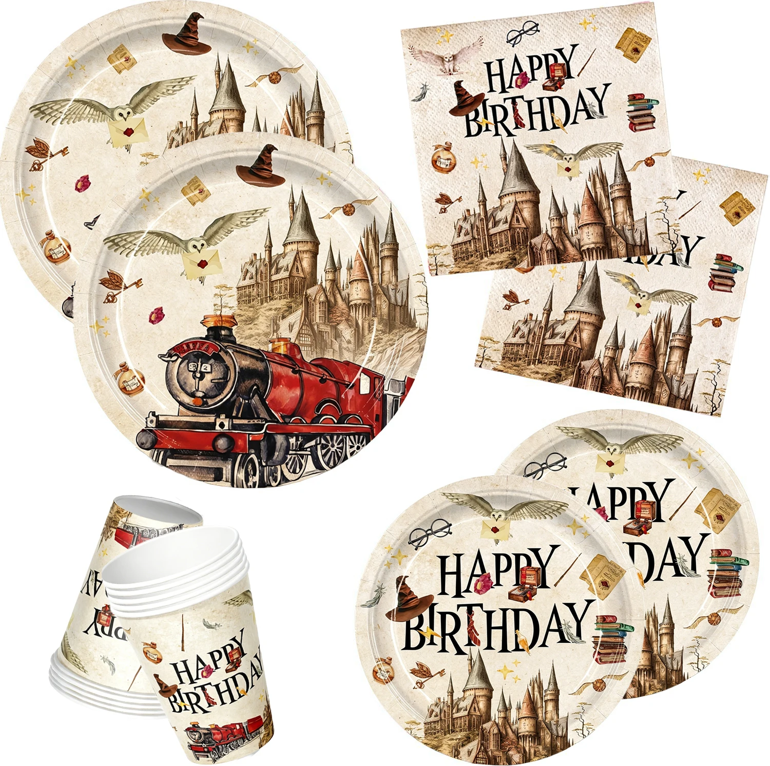 Artículos para Fiesta de Harry Potter, Juego de Platos, Servilletas y Vasos con Temática de Magos