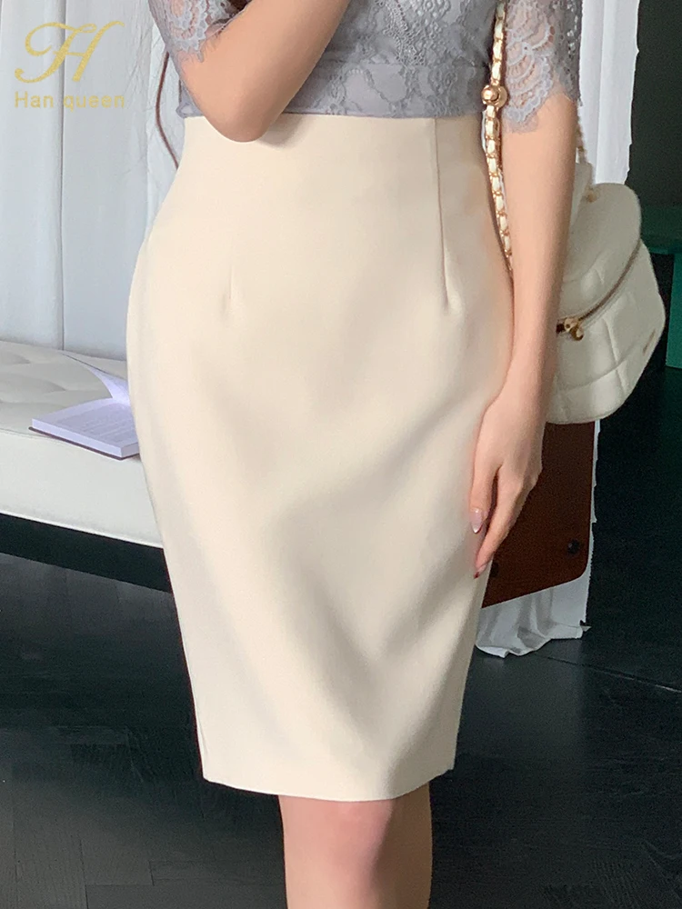Tempérament féminin Chic élégant Sexy jupes fendues 2025 printemps/été nouveau abricot taille haute mince gaine jupe crayon