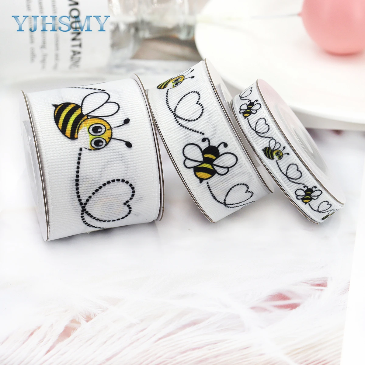 Pszczoła wstążka Bumble Baby Bee i wstążka z kwiatem, białe czarne i żółte wstążki rypsowe używać do kokarda DIY Baby Shower Party Decor