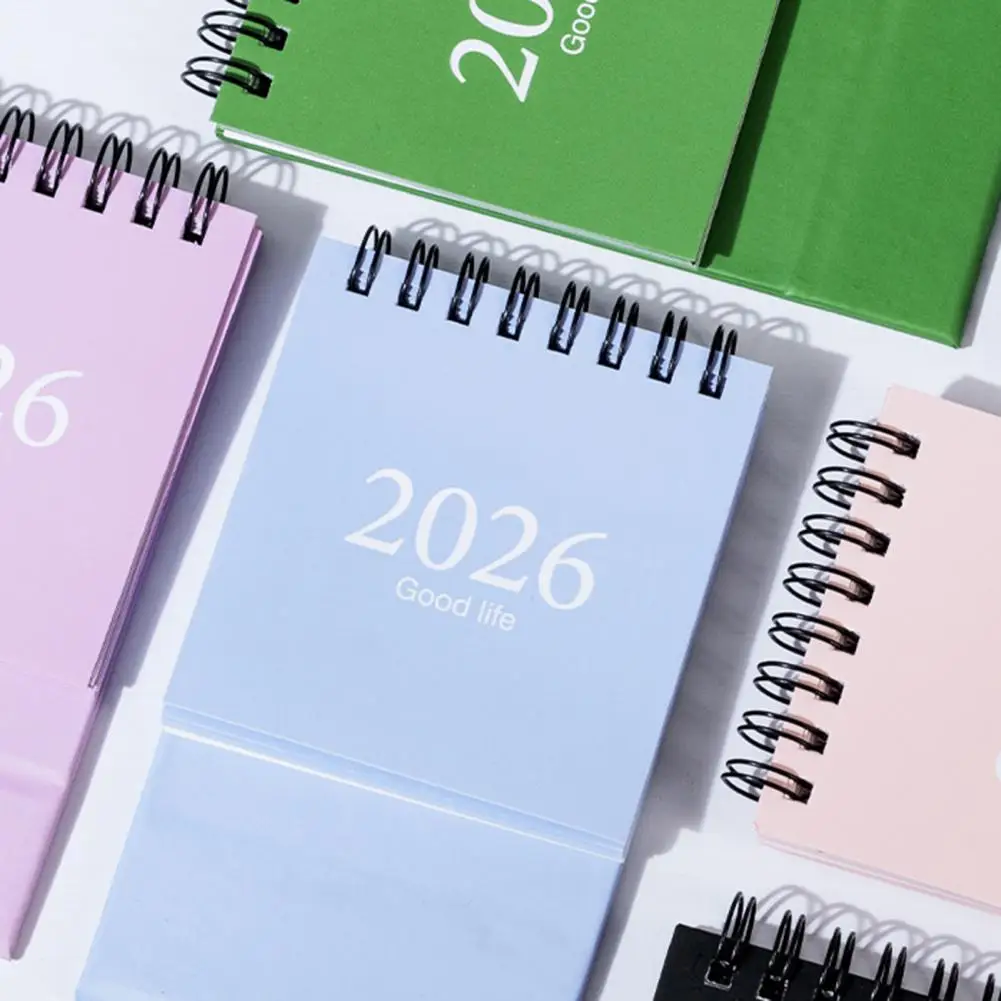Compact Desktop Calendar 2026 Mini Desk Calendar with Stickers Portable Standing Flip Desktop Planner Twin-wire Binding for Home