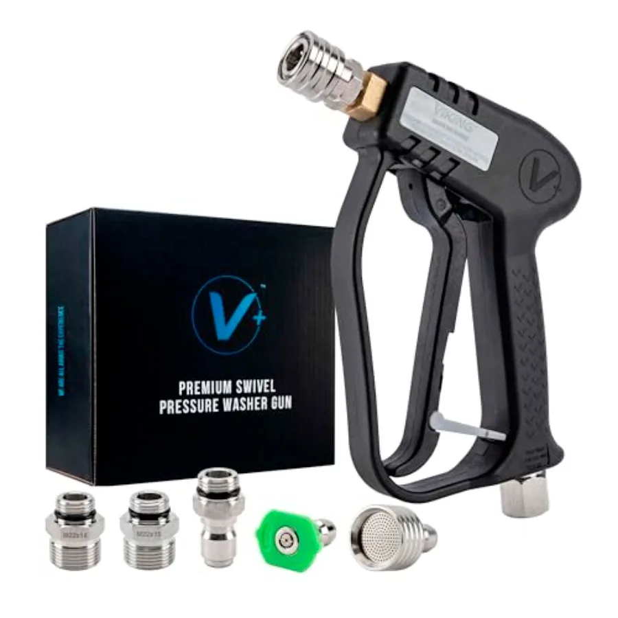 

Premium Swivel Pressure Washer Gun Short Handle with ¼" Quick Connect for a Gas or Electric Pressure Washer Includes 3 Adapters