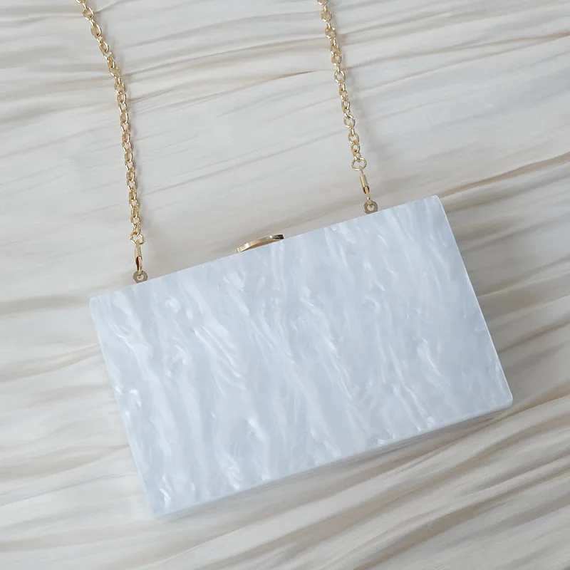 New Trendy Handbag Fashion Women Bags White Solid Acrylic Luxury Party Evening Bag Woman Wedding Cute Vintage Box Clutch Purse