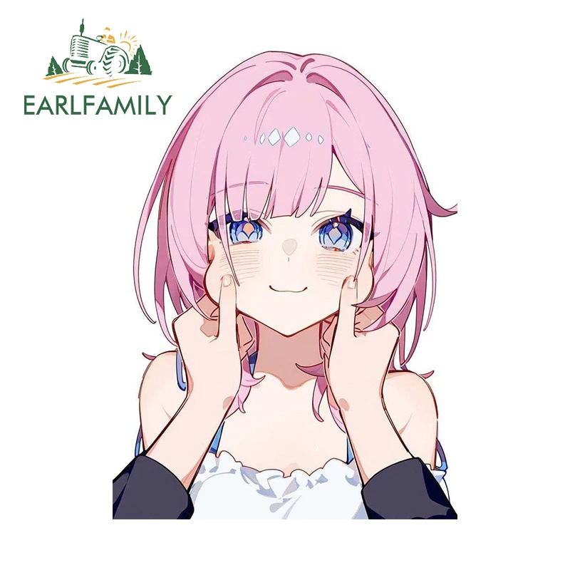 EARLFAMILY Anime Girl Pinch Face Car Stickers Eye-Catching Kawaii Car Decoration Graphics Decal Cute Waterproof Windshield