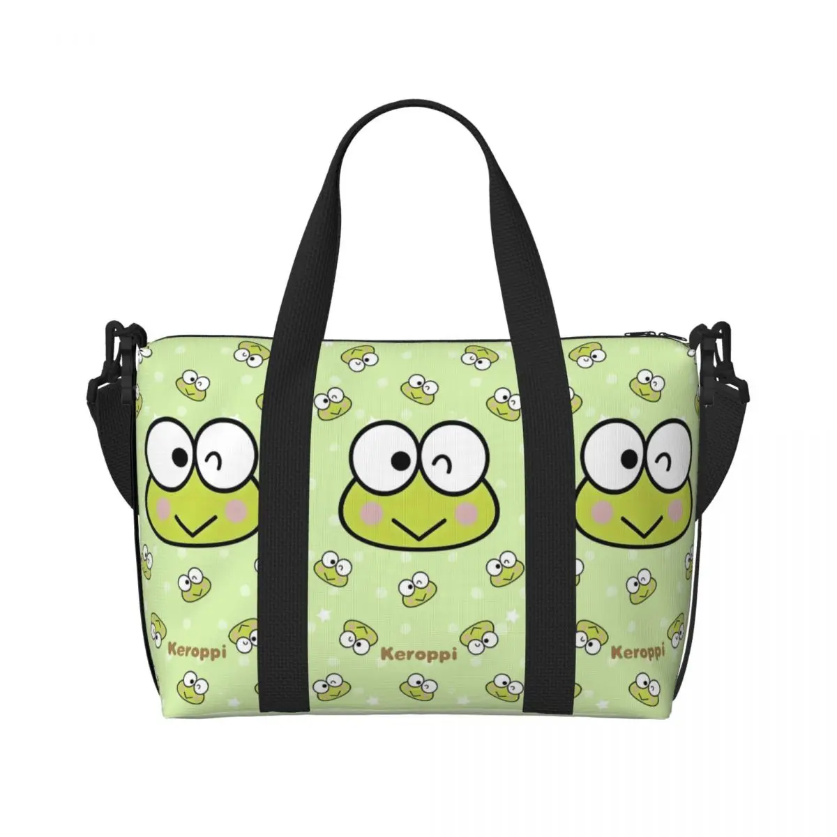 

Пляжная большая сумка KeroKeroKeroppi на заказ для женщин, большие глаза, большое отделение, пляжные дорожные сумки для спортзала