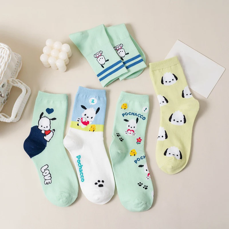 

MINISO Pochacco Cartoon Cotton Socks Sanrio Combed Cotton Stockings Cute Puppy Girls Stockings Children Cotton Warmer Sock