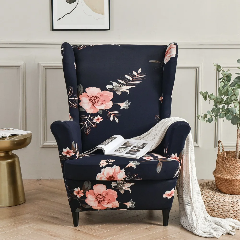 Stretch Printed  Wingback Chair Covers Soft Spandex Wingback Armchair Slipcover Furniture Protector Chair Covers Wingback Chair