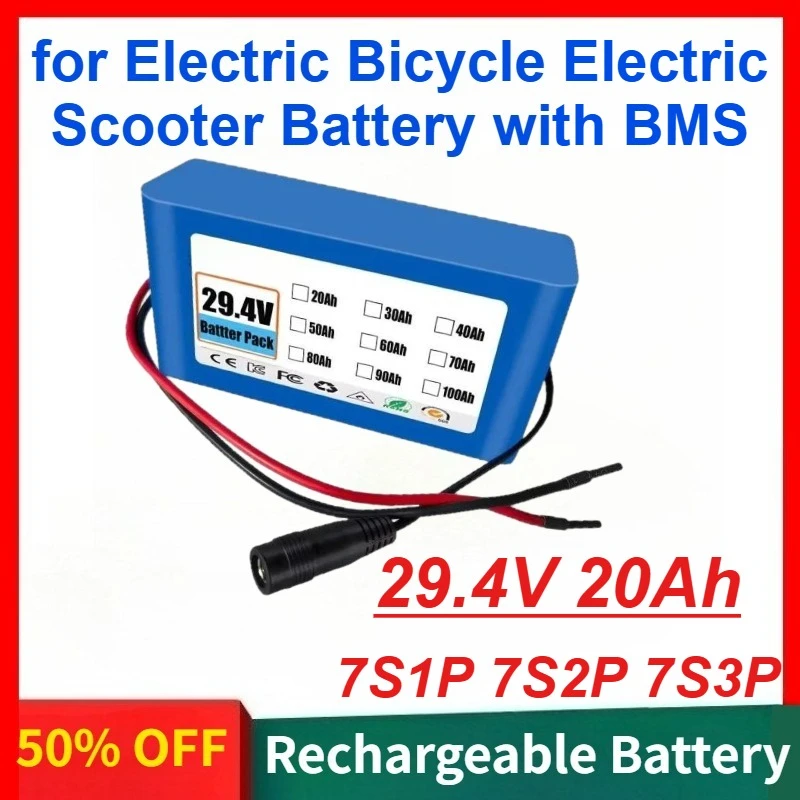 

29.4V 7S1P 7S2P 7S3P 20Ah 18650 Lithium-ion Rechargeable Battery Pack for Electric Bicycle Electric Scooter Battery with BMS