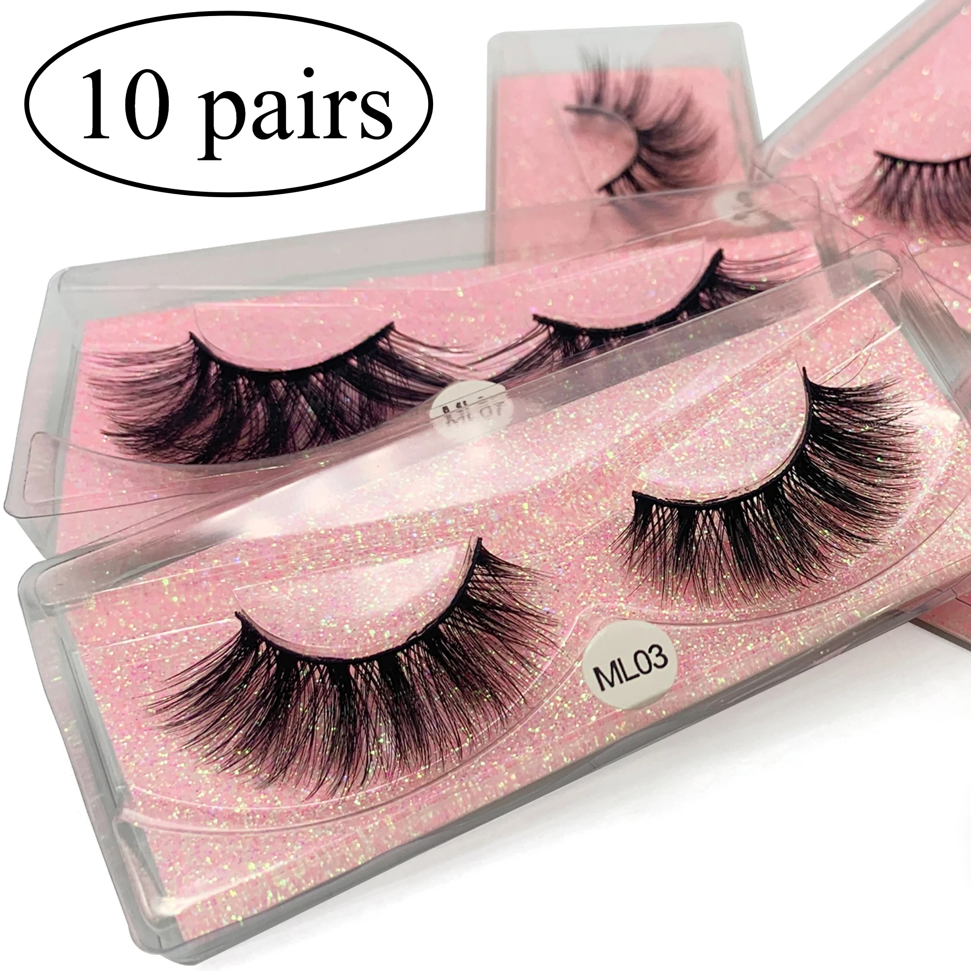 10 pares de pestañas al por mayor, pestañas esponjosas, pestañas postizas a granel con paquete de pestañas para maquillaje, herramientas de extensión de pestañas