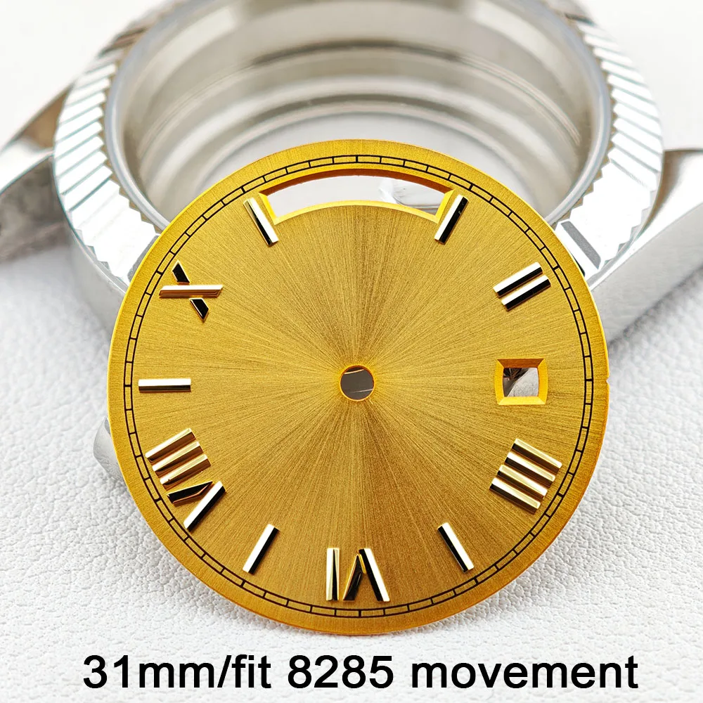 31mm ダイヤル ミヨタ 8285 ムーブメントに適しています ダイヤルとポインターは上向きで、デュアルカレンダーダイヤル ブルーグリーン夜光時計アクセサリー