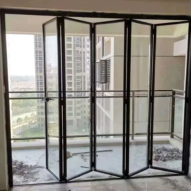 Custom Color Powder Coating Aluminum Alloy Modern Waterproof Bi Fold Folding Door Large Glass Panel Home Patio Fold System