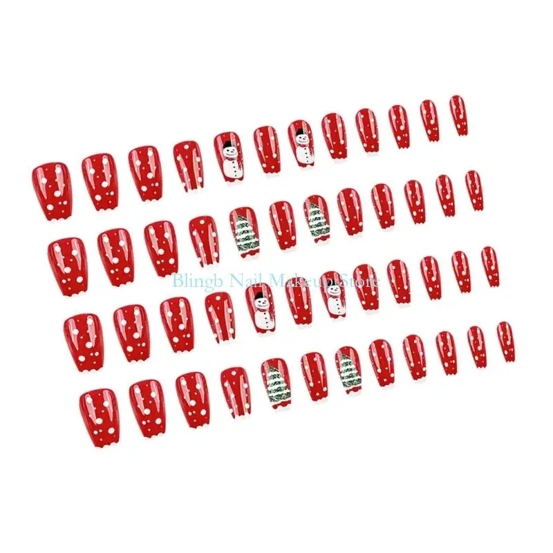 28TA Snowflake Short Square Press On Christmas Party Fake ABS Materials Easy Application Seasonal Manicures
