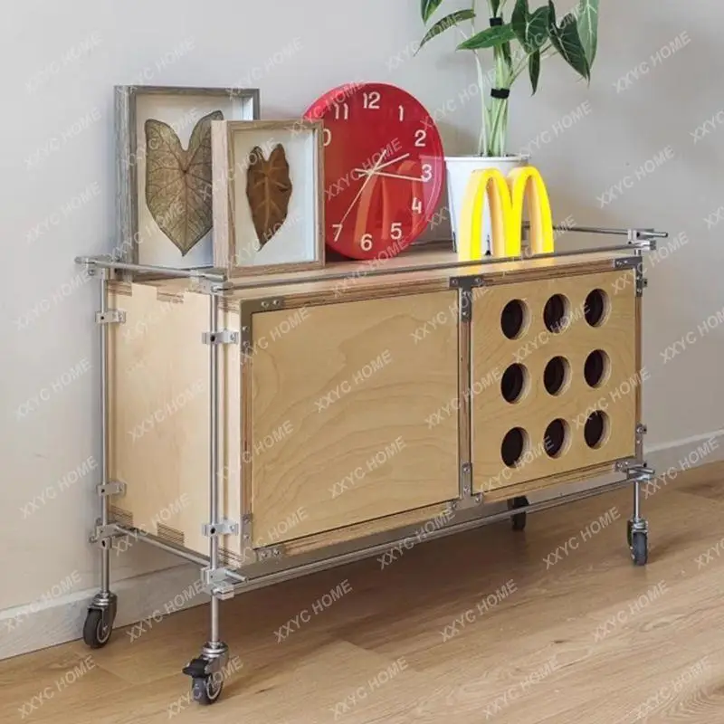 Medieval solid wood dining side cabinet Ocean board Birch locker Low cabinet Movable sofa side cabinet