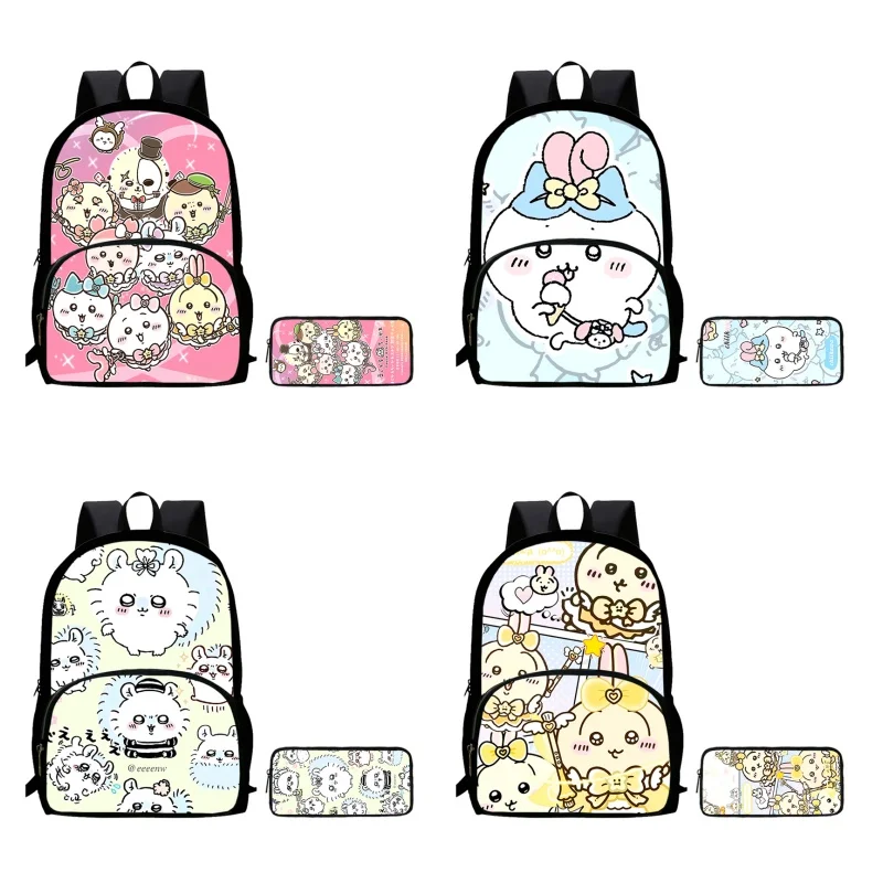 2Pcs Set C-Chiikawa School Backpack with Front Pocket,Anime School Bags for Girls Boys,Large Child Backpack for Aged 5-10