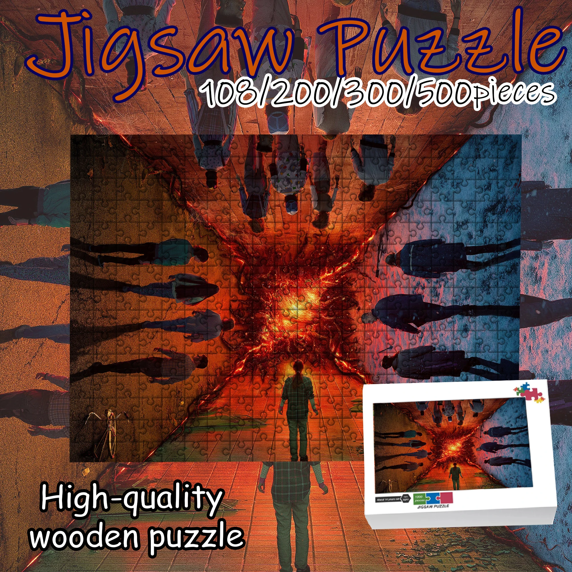 

Stranger Things Jigsaw Puzzle 108/200/300/500/1000 Pieces Wooden Puzzle High Quality Gift Fun Party Game