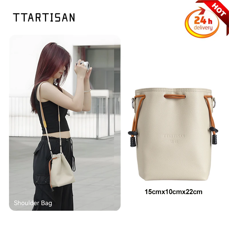 TTArtisan Leather Camera Bag Waterproof Storage Pocket Pouch with Shoulder Strap Portable DSLR Camera Case Lens Bag Beige