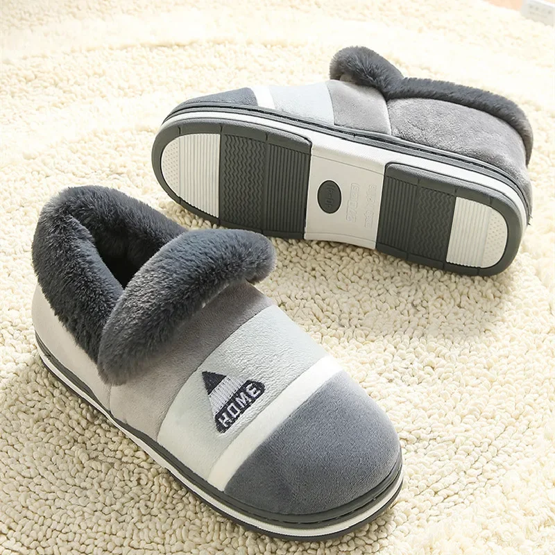 New Men Slippers Big Size Winter Warm Plush Indoor Slides Women Soft Thick Bottom Non-Slip Comfort Shoes Furry Bedroom Shoes