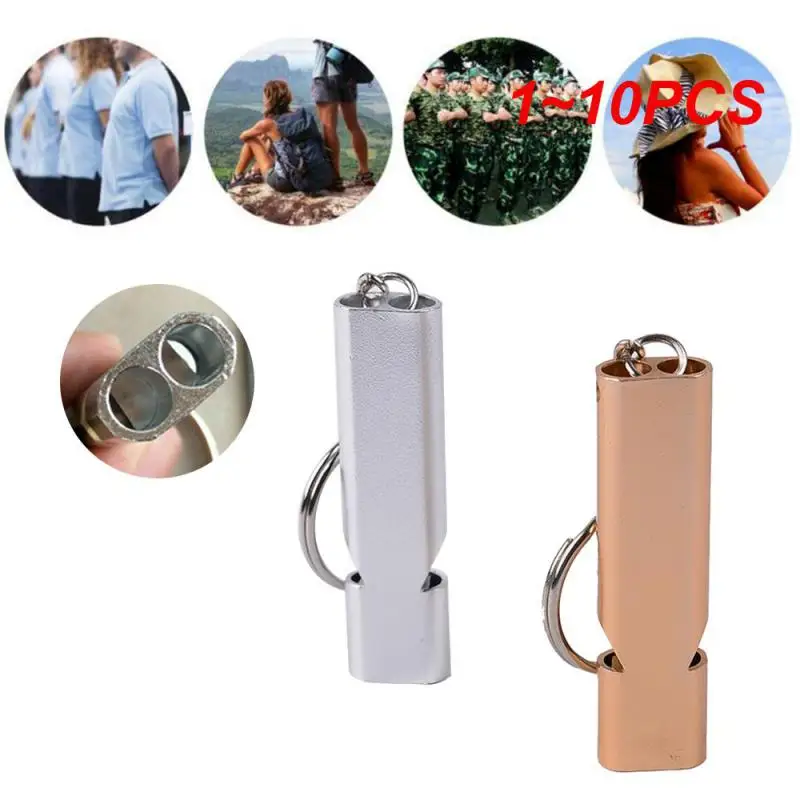 

1~10PCS Portable Outdoor Whistle Aluminum Alloy Dual Tube High Frequency Twin-tube Camping Survival Key Chain Whistle Tools