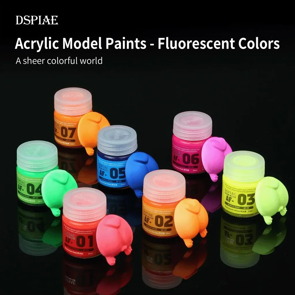 DSPIAE AF Serie Fluorescent Acrylic Paint 7PCS Set for Gundam Military Model Painting Tools UV Reactive Hobby DIY Tools
