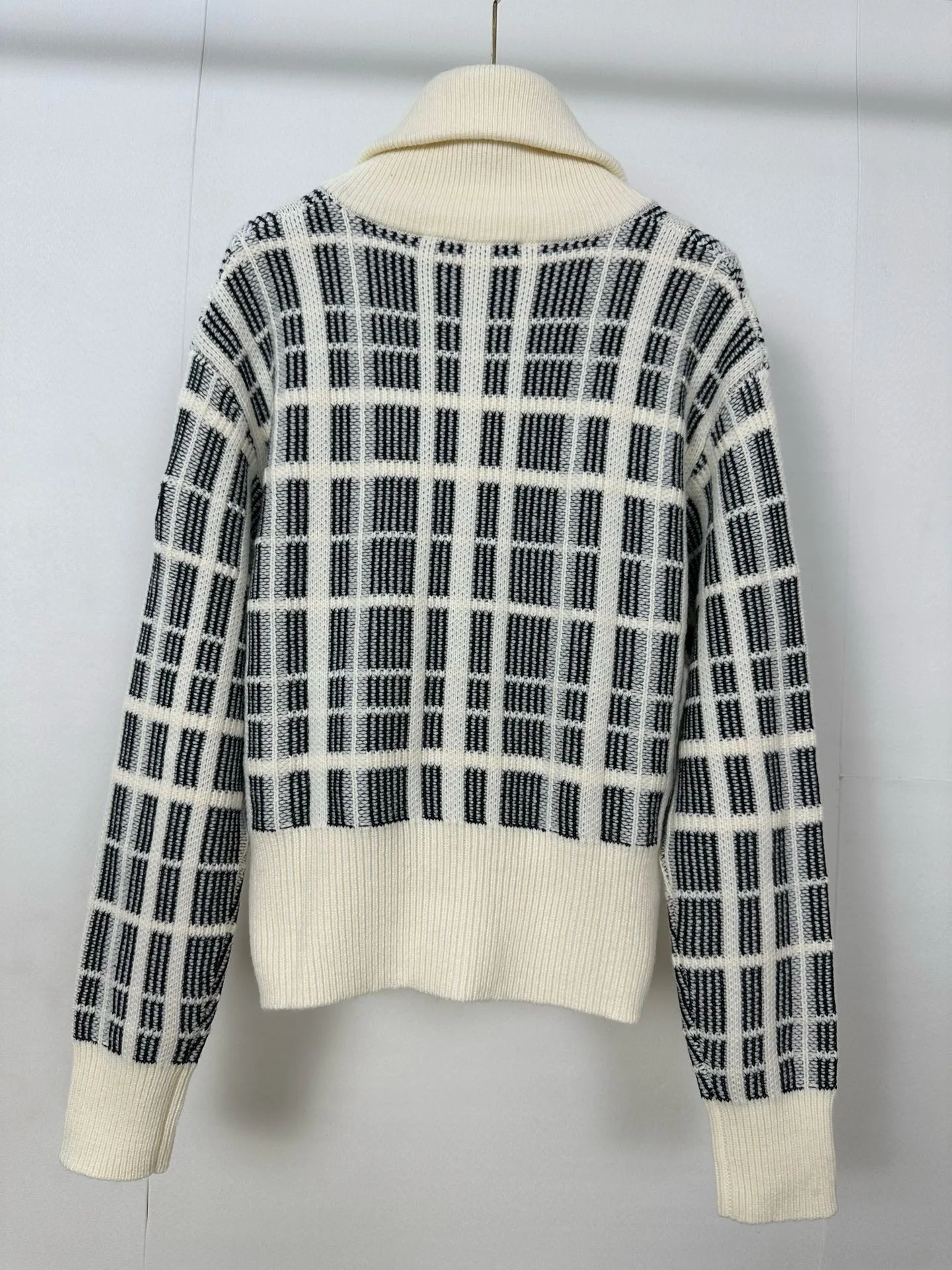 EVACANDIS Hit Color Casual Knitted Cardigan Turn-down Collar Tops Autumn New Zipper Chic Wool Plaid Long Sleeve Elegant Sweater