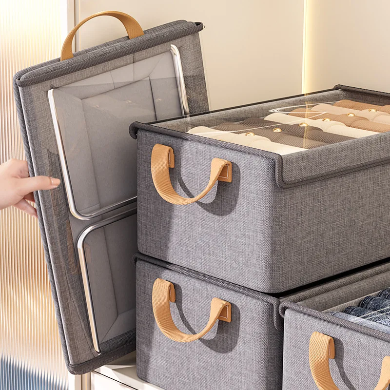 

Foldable Clothes Storage Box with Lid, Home Wardrobe, Layered Fabric, Clothes, Pants, Organizer Box, Divider