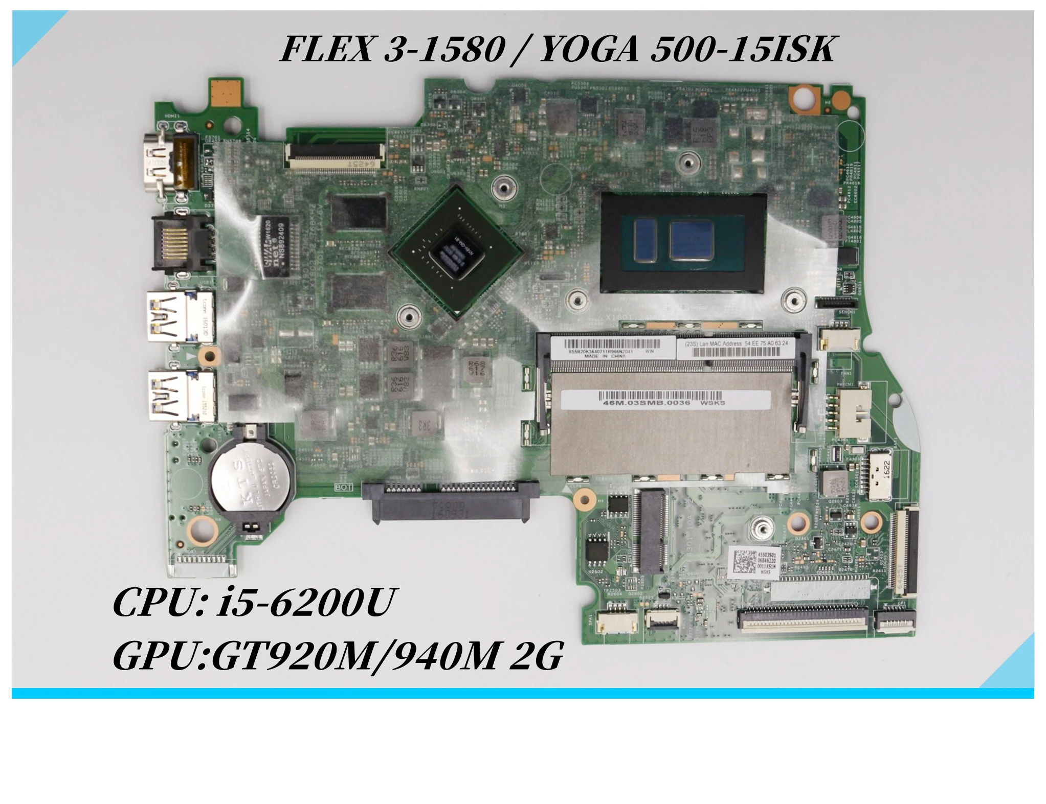 LT41 SKL MB 14292-1 For Lenovo FLEX 3-1580 Yoga 500-15ISK Edge 2-1580 Laptop Motherboard 15.6 inch i5 i7 CPU 920M/940M 2G GPU