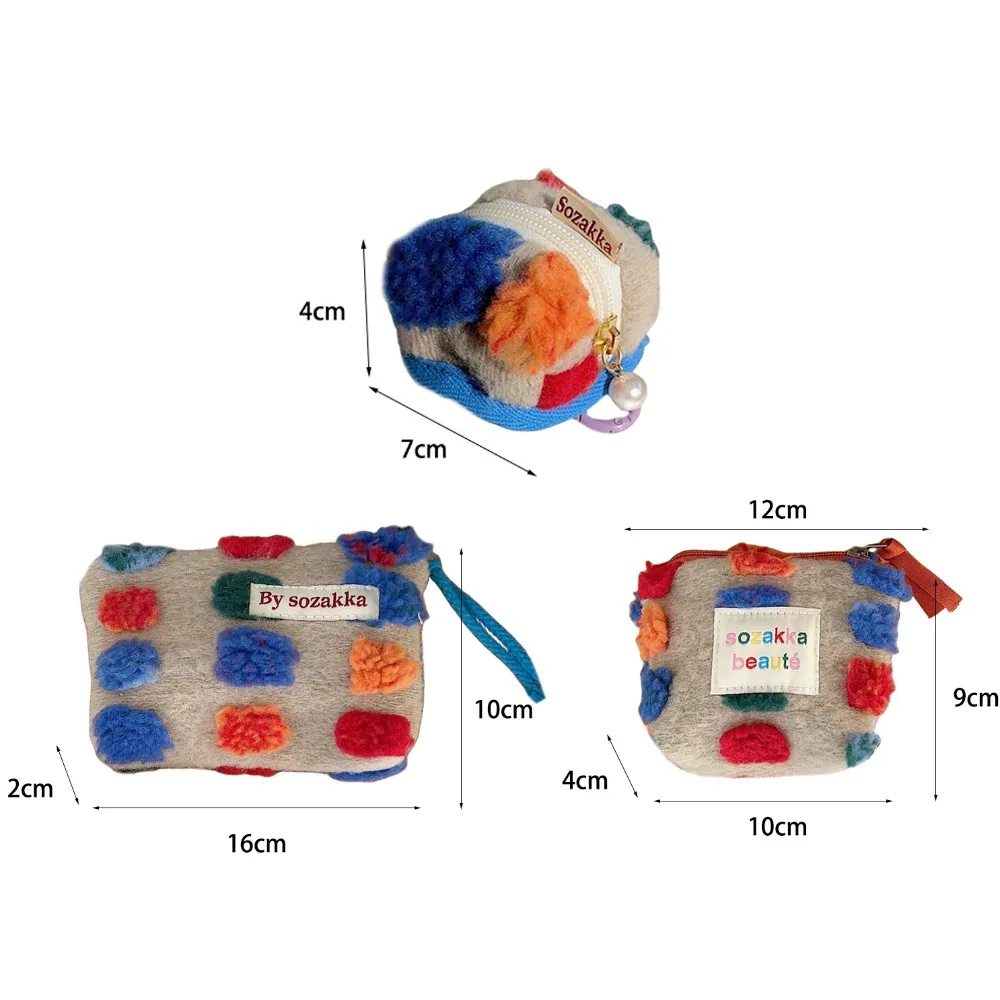 Small Item Bags Plush Dots Plush Coin Purse Wallet Mini Sanitary Napkin Storage Bag Fluffy Colorful Cosmetic Bag Data Cable