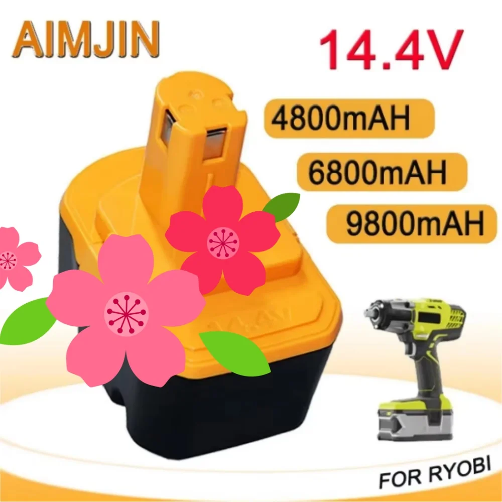 

Replacement Battery 14.4V High Capacity 4.8/6.8/9.8Ah NI-MH Compatible For RYOBI 1400652 1400670 1400652B 1400143 RY-1204 Elect