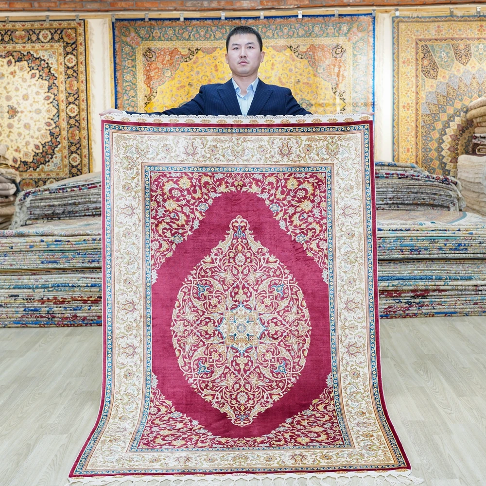 

Традиционный коврик Тебриз 4 'x 6', красные традиционные турецкие центральные восточные коврики (YL1193A)