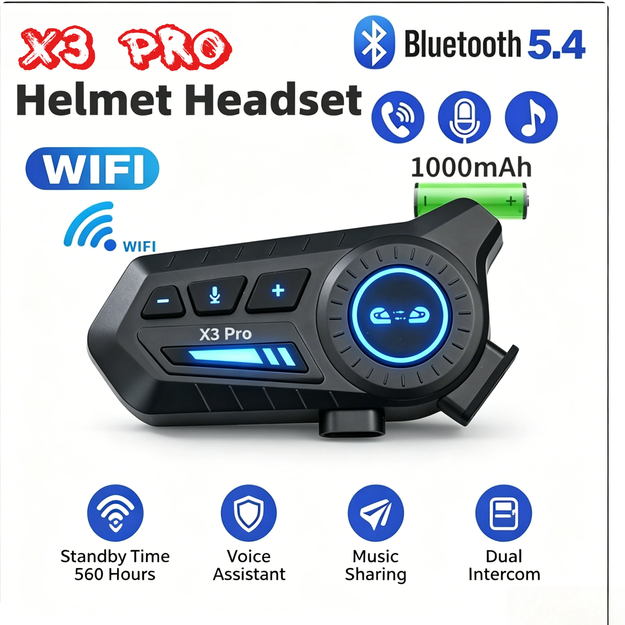 X3/X3PRO Intercom Bluetooth 5.4 Helmet Headset Wireless Hands-free Call Motorcycle Waterproof Earphone Music Player Speaker