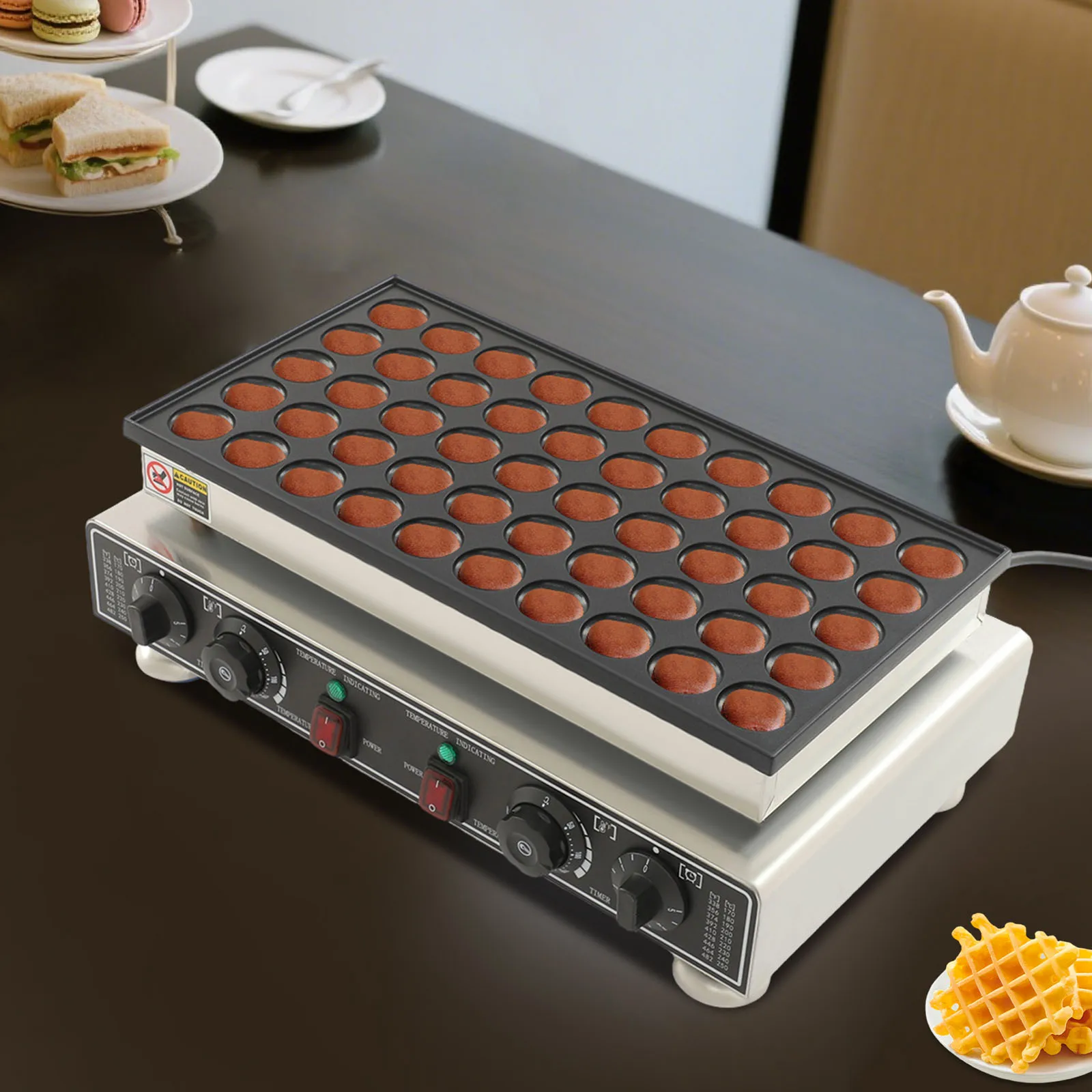Máquina para Hacer Muffins de 50 Cavidades, 1800W, Antiadherente, Eléctrica, para Waffles, Mini Panqueques Holandeses, de Acero Inoxidable, para Panadería, Hogar y Uso Personal