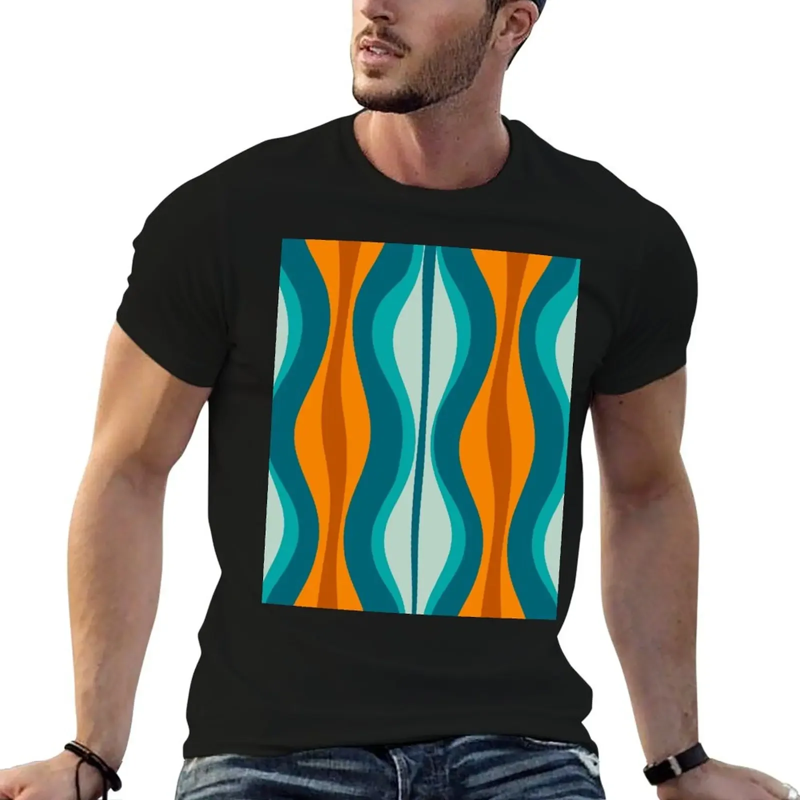 Hourglass Abstract Midcentury Modern Pattern in Orange, Rust, Aqua, Turquoise, and Teal T-Shirt graphics black t-shirts for men